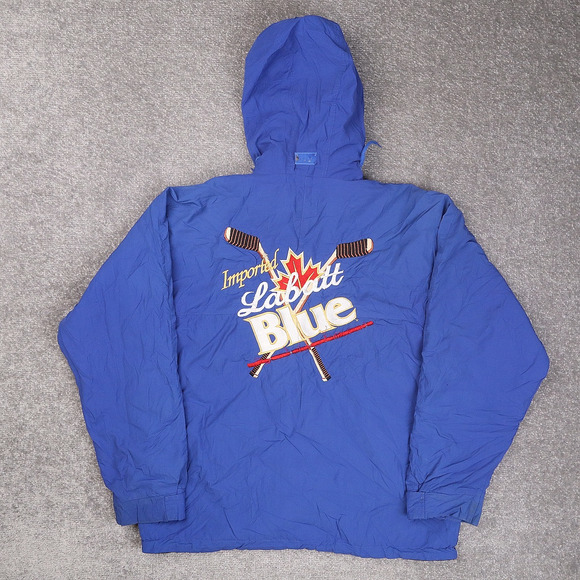 Vintage Imported Labatt Blue Hockey Small Blue Long Sleeve Zip Snap Jacket - Picture 2 of 16